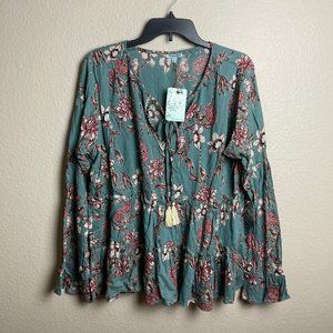Nostalgia Floral Tiered Boho Ruffle Blouse - L NWT